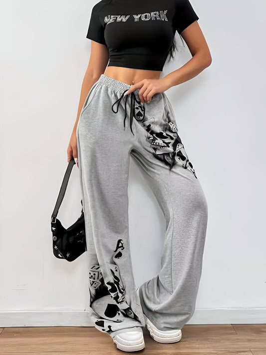 Lässige weite Hose mit Ink-Smoking-Muster