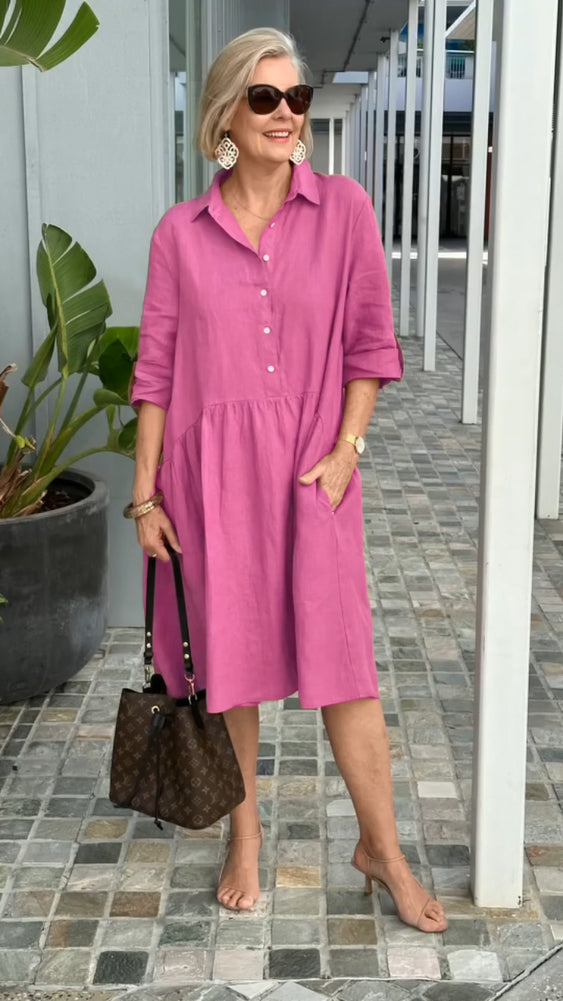 Neues Damenkleid aus Leinen und Baumwolle für die Freizeit