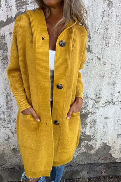 Lina - Halblange Strickjacke mit Kapuze und Taschen für Frauen