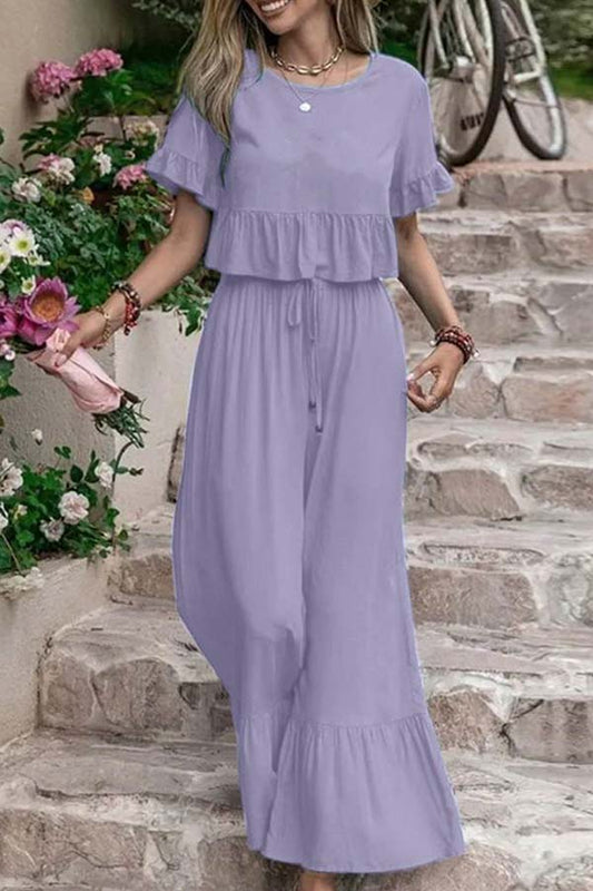 Casual lockere einfarbige Hose mit kurzen Ärmeln und weiten Beinen Zweiteiliges Set