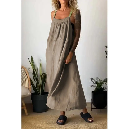 Langes Chambray-Kleid mit Taschen und kontrastierenden Trägern in Beau Blue