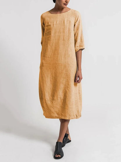 Dinny - 3/4 Ärmel Rundhalsausschnitt Schlichtes Freizeitkleid