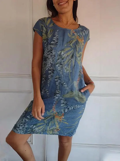 Anissa - Kleid aus bedruckter Baumwolle und Leinen für Frauen