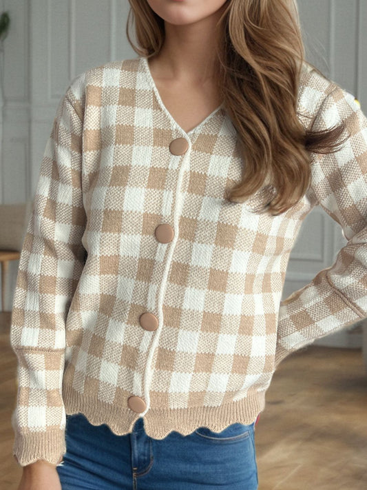 Ava - Karierte Strickjacke mit V-Ausschnitt und Knöpfen für Damen