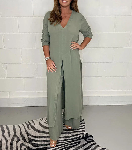 ELISSE | Casual 2-teiliges Set: langes Oberteil, passende Hose