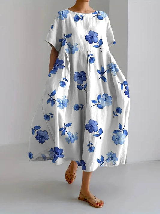 Damenkleid in lockerer Passform mit botanischem Retro-Blumenprint