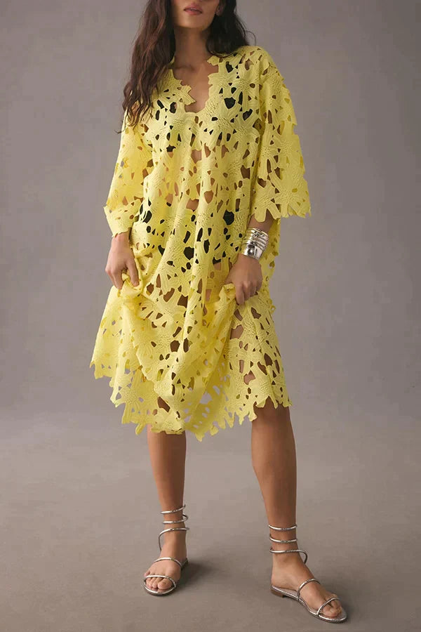 Lenie -Florales Midikleid mit Ösenschnürung
