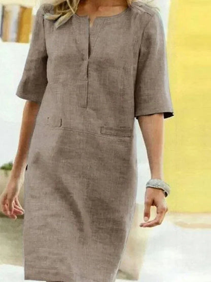 Ronsey - Kurzärmeliges Kleid aus Baumwolle und Leinen für Damen