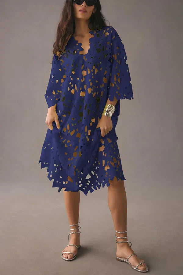 Lenie -Florales Midikleid mit Ösenschnürung