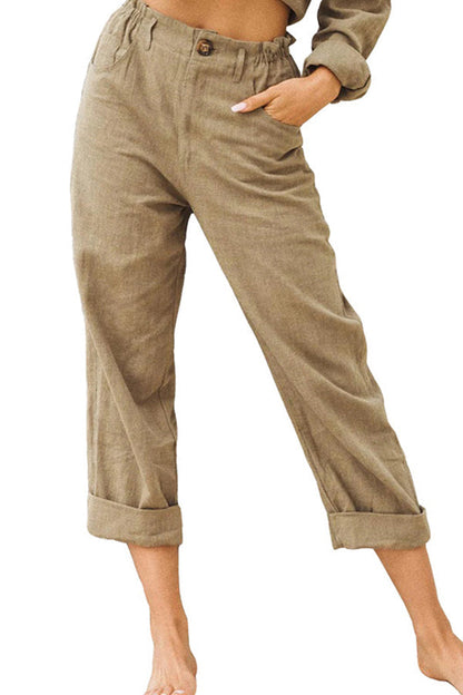 unifarbene Baumwolle und Leinen modische lockere Freizeithose mit hoher Taille