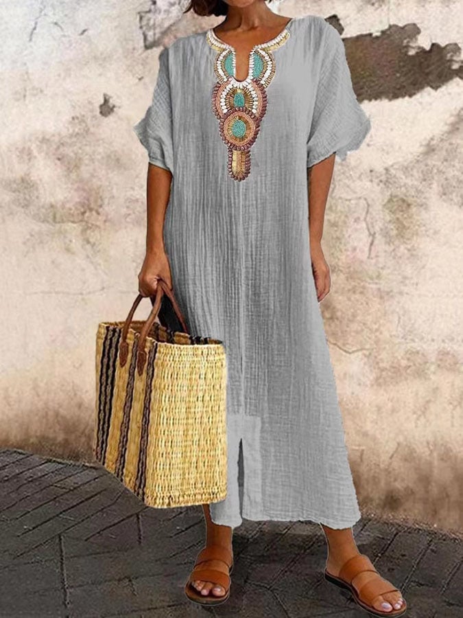 Giulette - Unifarbenes Damen-Kleid mit V-Ausschnitt und kurzen Ärmeln