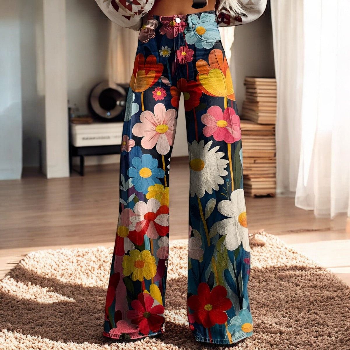 Luna | Weite Hose mit Blumendruck | Boho Chic | Weicher Stoff