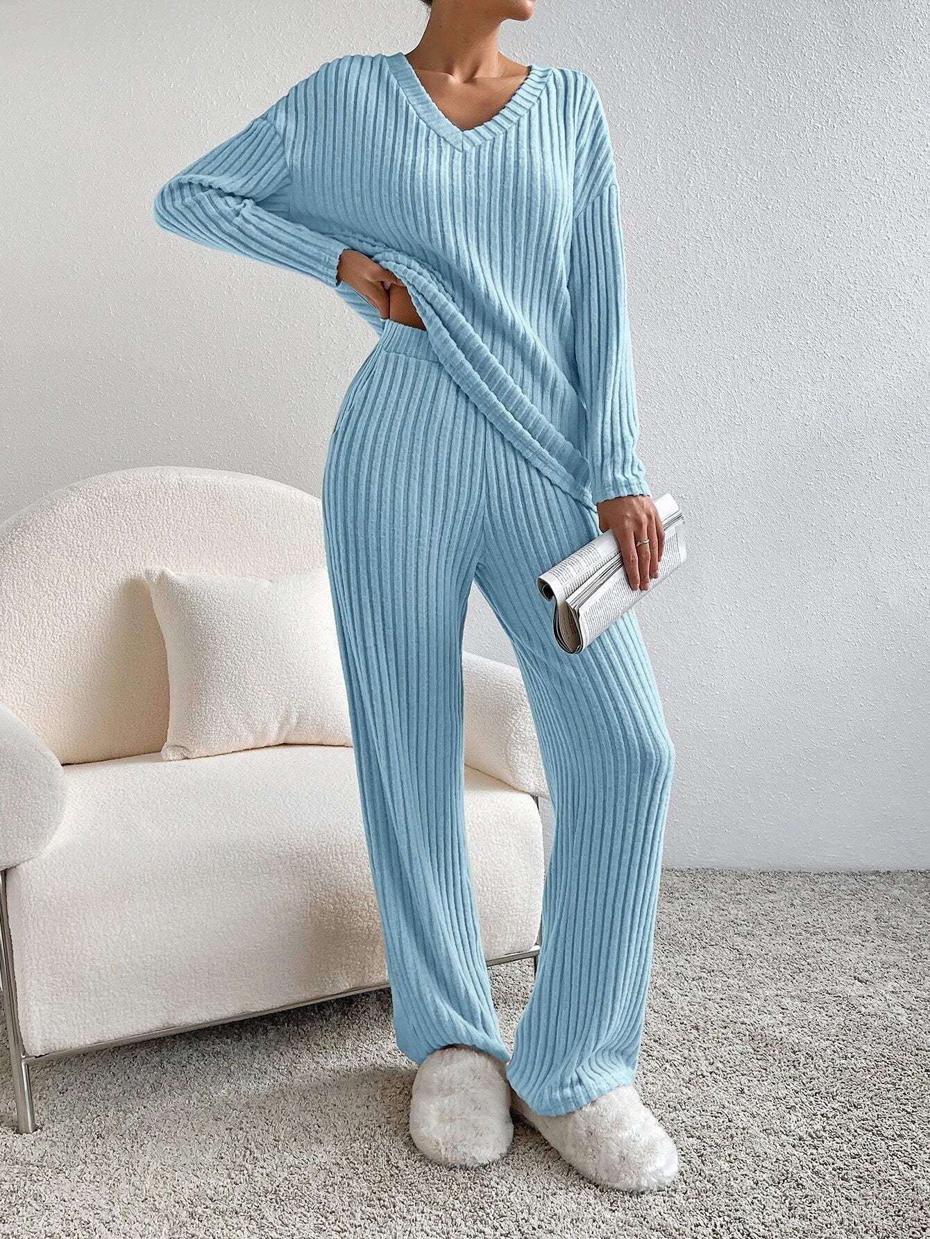Lounge Set - Gerippt - Weiches Material, lockere Passform - Perfekt für Zuhause