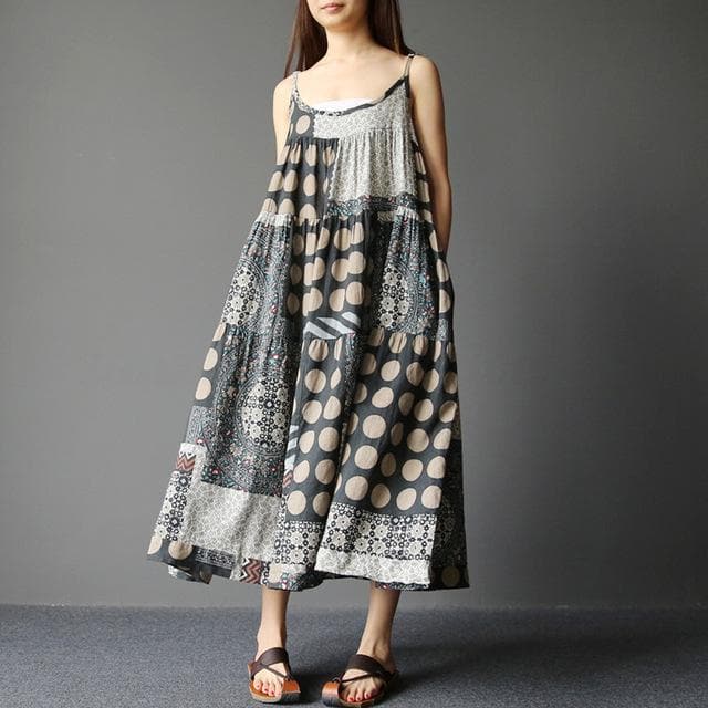 Soleil - Patchwork-Hippie-Kleid mit Tupfen