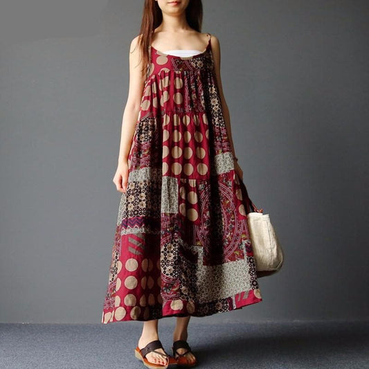 Soleil - Patchwork-Hippie-Kleid mit Tupfen