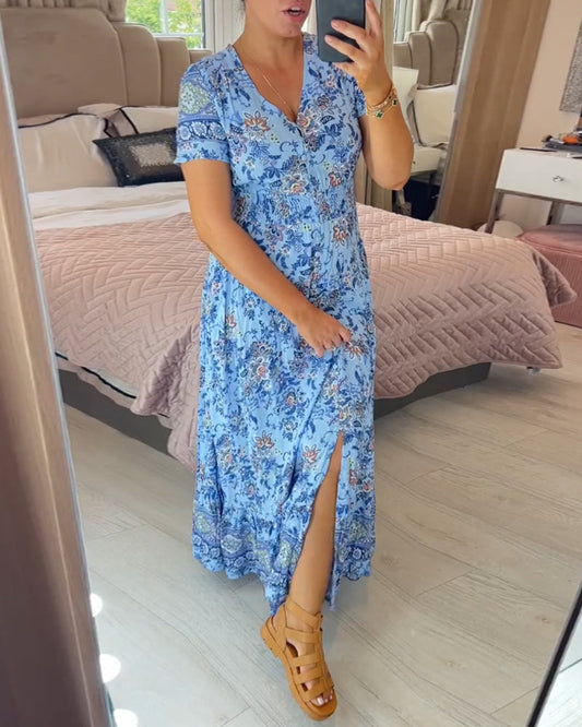 Kleid mit Blumenprint und V-Ausschnitt