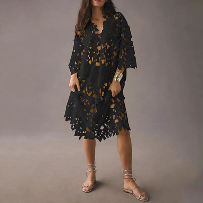 Lenie -Florales Midikleid mit Ösenschnürung