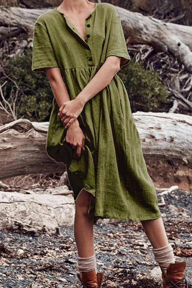 Lässiges Patchwork-Kleid mit O-Ausschnitt und A-Linie