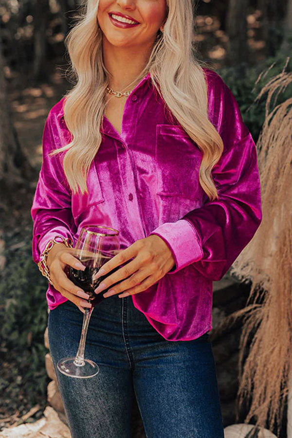 Waldine Bluse | Samtbluse mit Knopfverschluss und Taschen