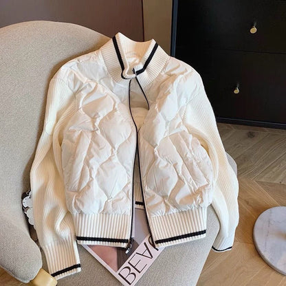 Damenjacke aus Patchwork-Strick | Leichter und warmer gefütterter Mantel für einen lässigen Stil