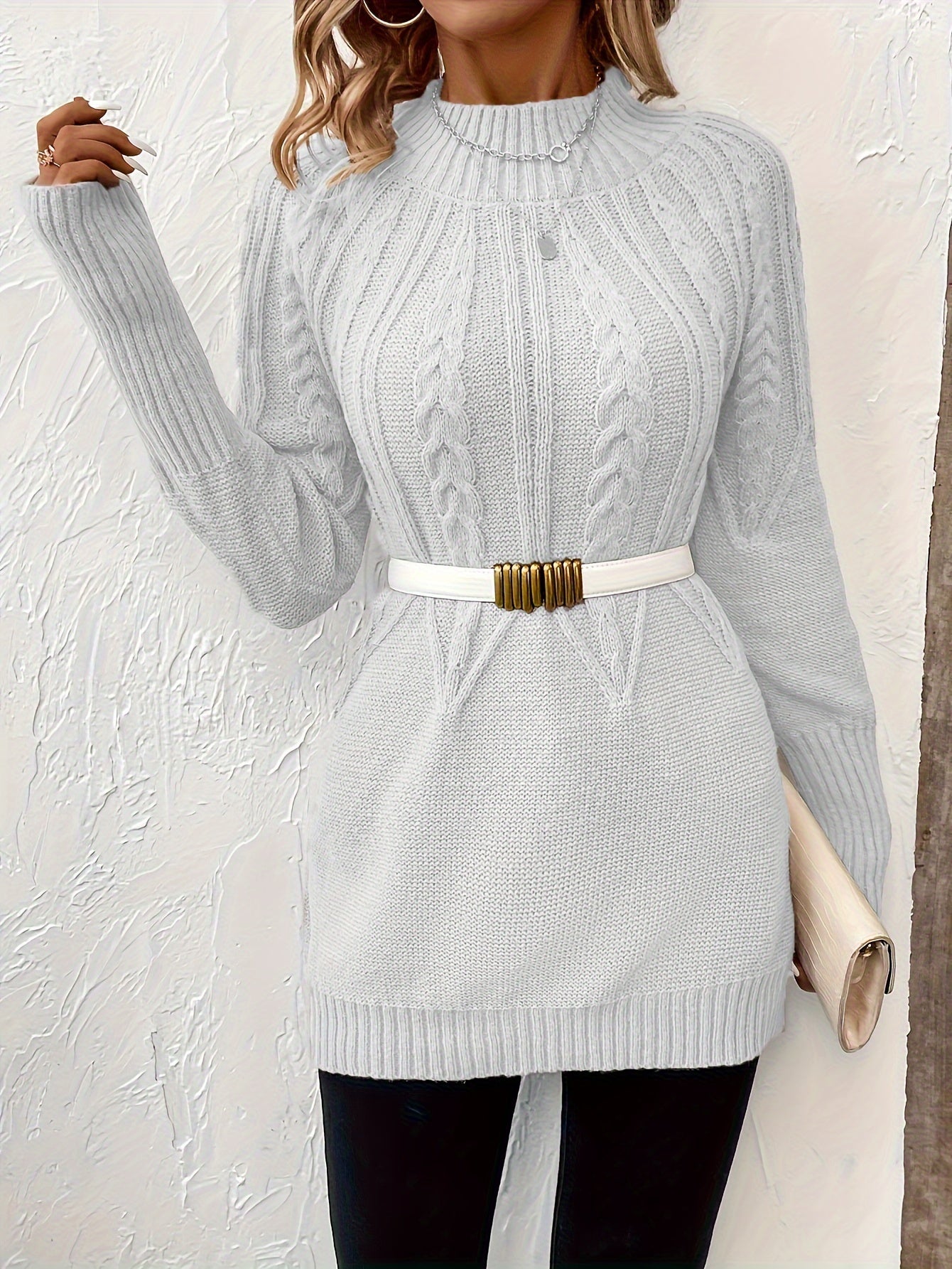 Elena - Strickpullover mit Zopfmusterkragen für Frauen