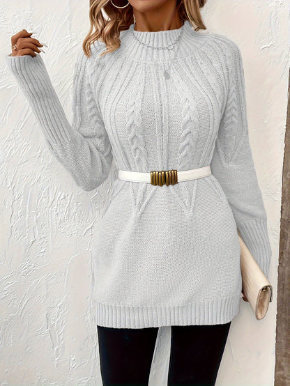 Elena - Strickpullover mit Zopfmusterkragen für Frauen