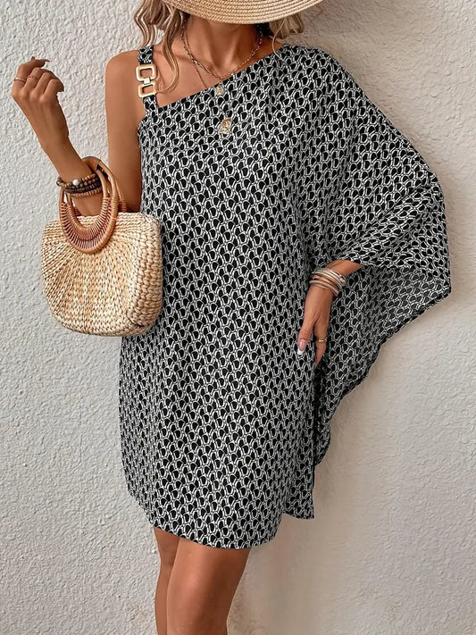 Emily - Asymmetrisches Kleid mit Allover-Druck