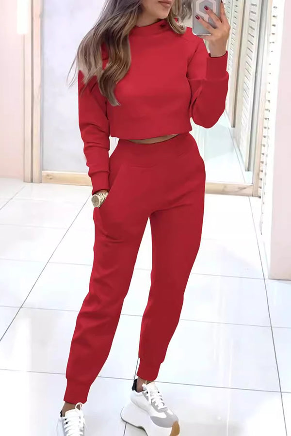 Maya - Lässiges Set aus kurzem Oberteil und Hose mit elastischem Bund für Frauen