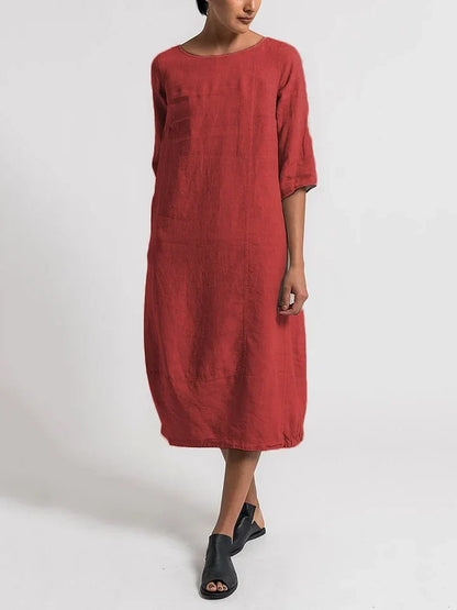 Dinny - 3/4 Ärmel Rundhalsausschnitt Schlichtes Freizeitkleid