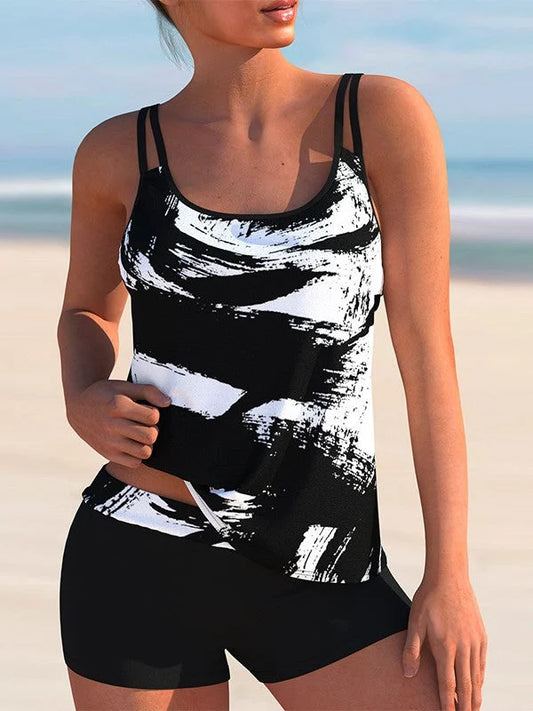 Plus Size Bademode ärmelloser, leicht gestreifter Tankini