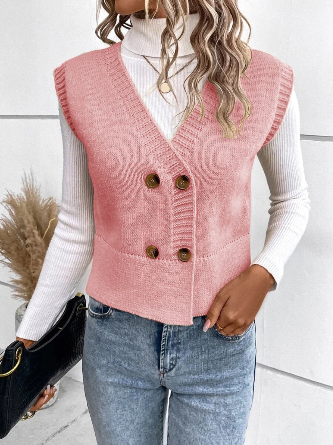 Mila - Strickweste mit V-Ausschnitt und Knöpfen für Damen
