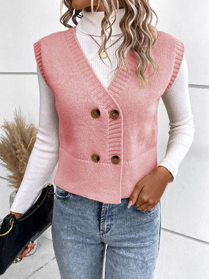 Mila - Strickweste mit V-Ausschnitt und Knöpfen für Damen