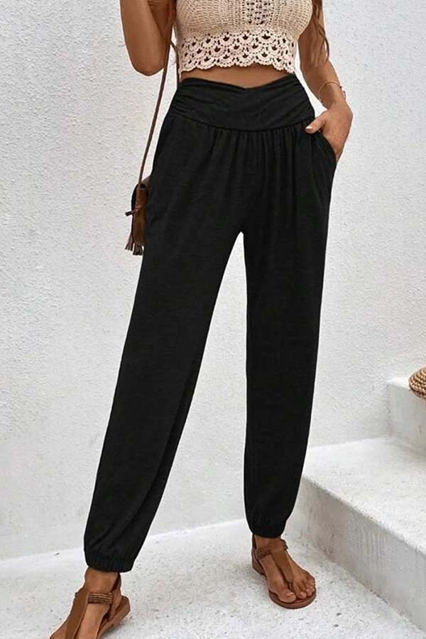 Temperament lässige Loose-Pocket-Hose mit hoher Taille