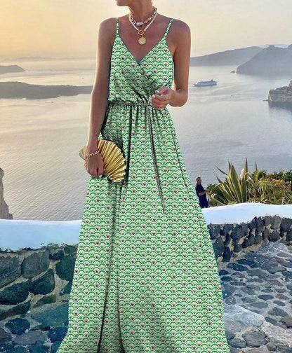 Buntes Maxikleid mit Ausschnitt