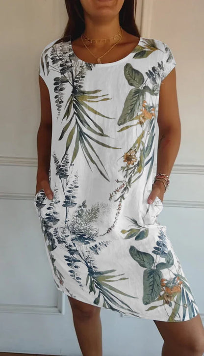 Anissa - Kleid aus bedruckter Baumwolle und Leinen für Frauen