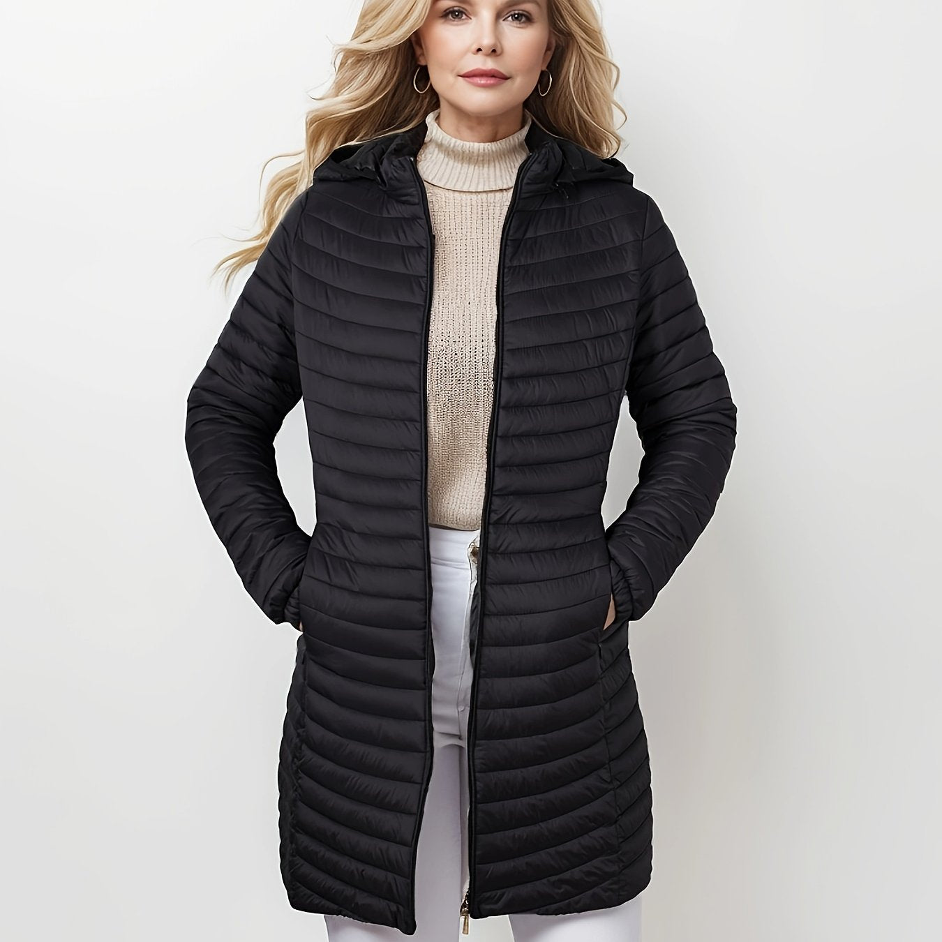 Sara | Lässige wattierte Jacke mit Kapuze und Reißverschluss vorne