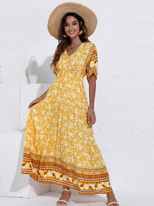 Modisches Swingkleid mit hoher Taille und V-Ausschnitt