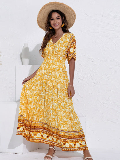 Modisches Swingkleid mit hoher Taille und V-Ausschnitt