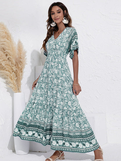 Modisches Swingkleid mit hoher Taille und V-Ausschnitt
