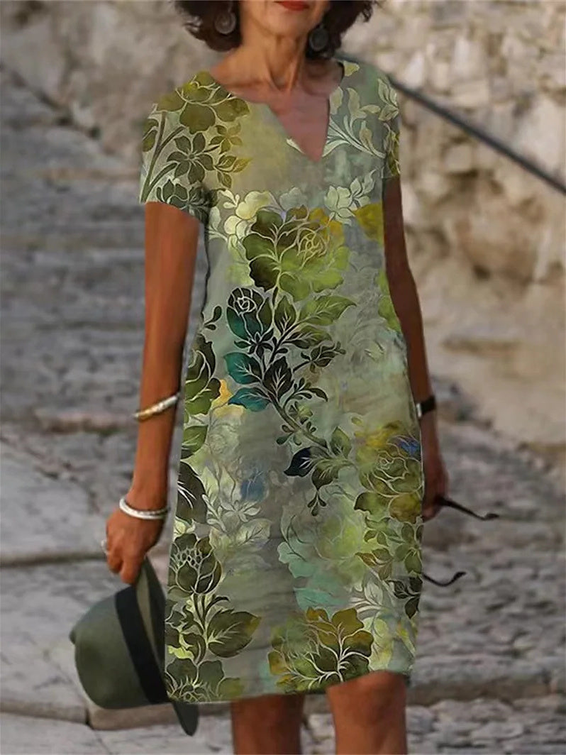 Midi-Kleid mit kurzen Ärmeln und V-Ausschnitt