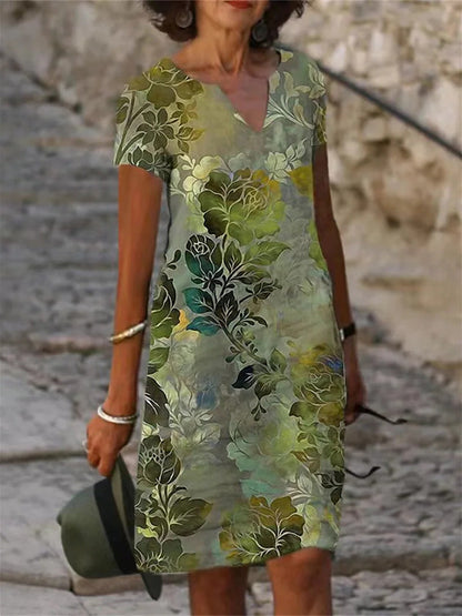 Midi-Kleid mit kurzen Ärmeln und V-Ausschnitt
