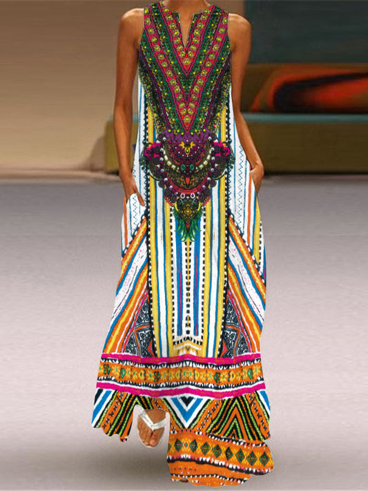 Sexy Sommerkleid ohne Ärmel mit V-Ausschnitt und Print