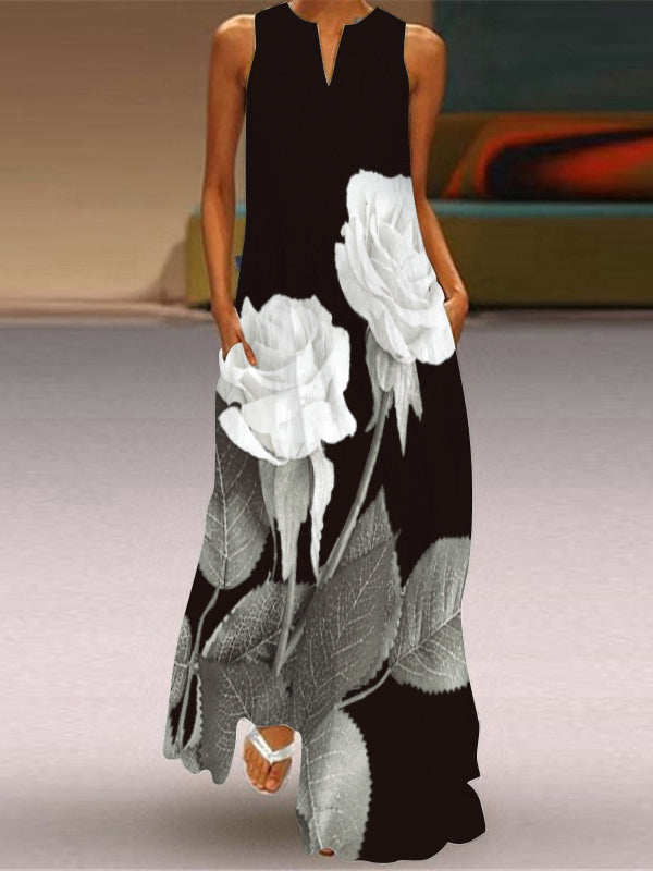 Sexy Sommerkleid ohne Ärmel mit V-Ausschnitt und Print