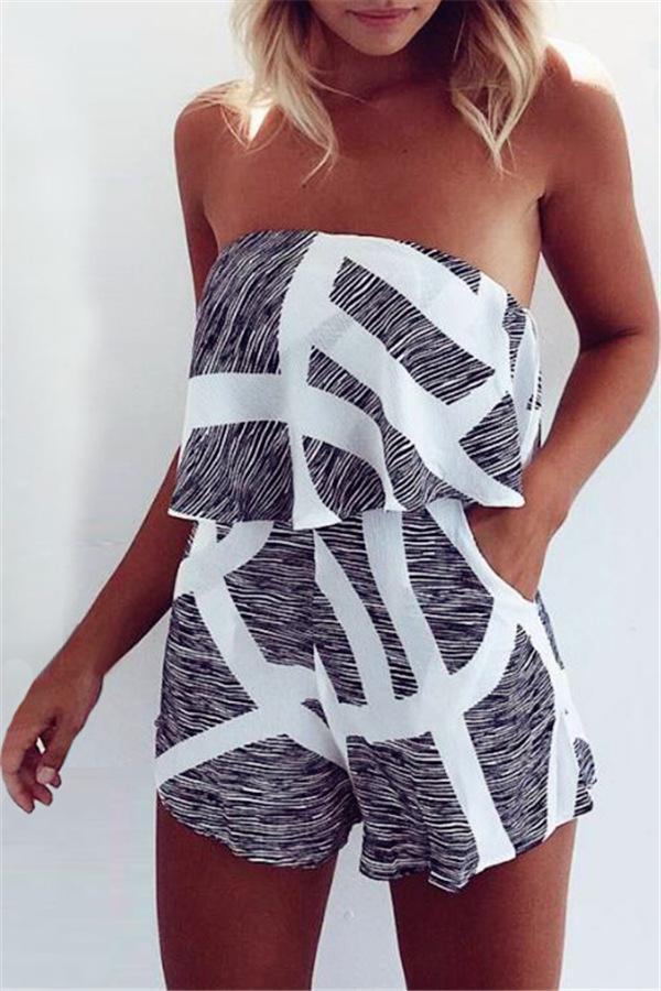 Casual marmorierter Off-Shoulder-Overall