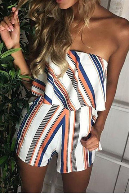Casual gestreifter Off-the-Shoulder-Jumpsuit
