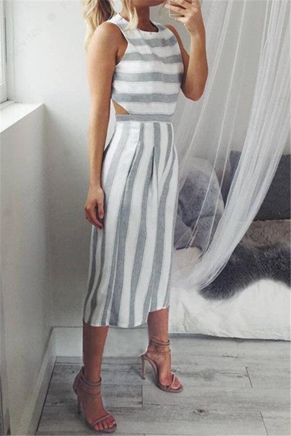 Casual gestreifter Jumpsuit mit weitem Bein