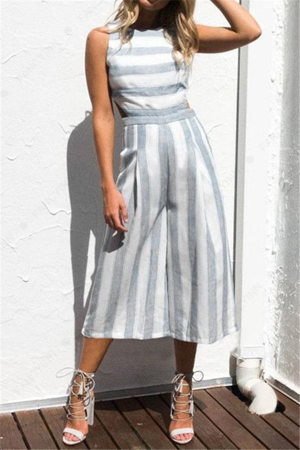 Casual gestreifter Jumpsuit mit weitem Bein