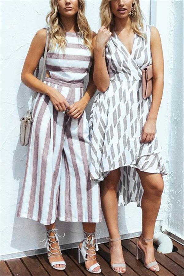 Casual gestreifter Jumpsuit mit weitem Bein