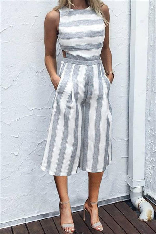 Casual gestreifter Jumpsuit mit weitem Bein