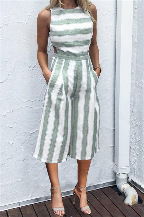 Casual gestreifter Jumpsuit mit weitem Bein